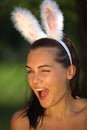 Beautiful young woman with playboy rabbit ears