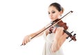 Beautiful young woman playing violin over white Royalty Free Stock Photo