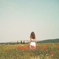 Beautiful young woman in the poppy field Royalty Free Stock Photo