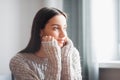 Beautiful young woman portrait behind window Royalty Free Stock Photo