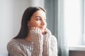 Beautiful young woman portrait behind window Royalty Free Stock Photo