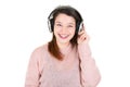 Beautiful young woman portrait girl listening music Royalty Free Stock Photo