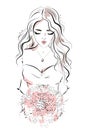 Beautiful young woman portrait. Hand drawn fashion woman. Sketch. Vector illustration.