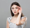 Beautiful young woman portrait Headache depression stressed tired Royalty Free Stock Photo