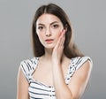 Beautiful young woman portrait Headache teeth ache stressed tired Royalty Free Stock Photo