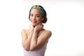 Beautiful young woman portrait with turban style headband Royalty Free Stock Photo