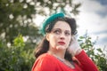 Beautiful young woman posing in vintage 1940s clothes Royalty Free Stock Photo