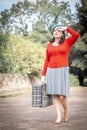 Beautiful young woman posing in vintage 1940s clothes Royalty Free Stock Photo