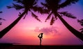 Beautiful young woman practic yoga at the beach. Early morning exercise. Sunrise Royalty Free Stock Photo