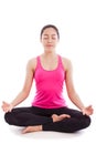 Beautiful young woman practicing yoga, sitting in a lotus position, isolate on white Royalty Free Stock Photo