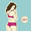 Beautiful young woman in purple swimsuit separate vector background.