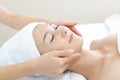Beautiful young woman receiving facial massage Royalty Free Stock Photo