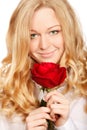 Beautiful Young Woman With Red Rose Royalty Free Stock Photo