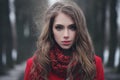 Beautiful young woman in red scarf outdoors Royalty Free Stock Photo