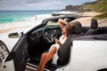 Beautiful young woman resting in her car Royalty Free Stock Photo