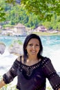 Beautiful young woman in rhine falls, Switzerland Royalty Free Stock Photo