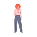 Beautiful young woman in 80s fashion style clothes and hairstyle. Businesswoman in retro style fashion outfit cartoon