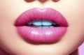 Beautiful young woman\'s lips closeup, pastel pink colour. Glance Fashion art, art design