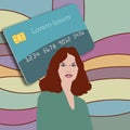 A beautiful young woman is seen with a generic credit card