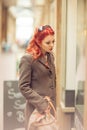 Beautiful young woman shopping in the city, mall with shopping bag Royalty Free Stock Photo