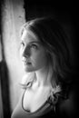 Beautiful Young Woman Shot in Black and White Window Light Royalty Free Stock Photo