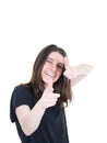 Beautiful young woman showing thumbs up sign finger isolated over white background Royalty Free Stock Photo