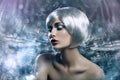 Beautiful girl in silver wig Royalty Free Stock Photo