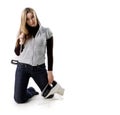 Beautiful young woman with skates Royalty Free Stock Photo