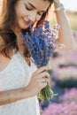 Beautiful Young Woman Smelling Lavender Bouquet Royalty Free Stock Photo