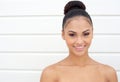 Beautiful young woman smiling with naked shoulders Royalty Free Stock Photo