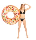 Beautiful young woman in stylish bikini with doughnut inflatable ring Royalty Free Stock Photo
