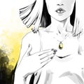 Girl with fashion haircut and pendant, Fashion illustration