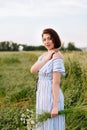 Beautiful young woman in summer in a wheat field Royalty Free Stock Photo
