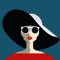 Beautiful young woman with sunglasses and hat, retro style. Royalty Free Stock Photo