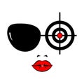 Beautiful young woman with sunglasses and target. Secret agent, spy, policeman, detective or security guard. Female character face Royalty Free Stock Photo