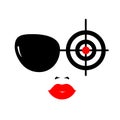 Beautiful young woman with sunglasses and target. Secret agent, spy, policeman, detective or security guard. Female character face Royalty Free Stock Photo