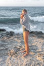 Beautiful young woman in swimsuit on the beach. Fashion concept Royalty Free Stock Photo