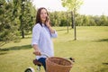 Beautiful young woman talking on the phone on sunny day Royalty Free Stock Photo