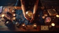 beautiful young woman tarot fortune teller in a fortune telling consultation Royalty Free Stock Photo