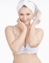 Beautiful Young Woman with Towel on her Head Smiling