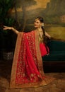 Beautiful young woman in traditional indian dress and jewelry.