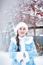 Beautiful young woman in traditional russian suit of snow maiden, new year and christmas holiday girl Royalty Free Stock Photo