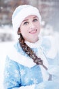 Beautiful young woman in traditional russian suit of snow maiden, new year and christmas holiday girl Royalty Free Stock Photo