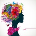 Beautiful young woman with tropicl flowers in heir hair. Royalty Free Stock Photo