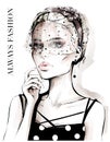 Beautiful young woman with veil on her face. Fashion illustration.