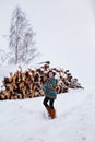 Beautiful young woman walking in winter outdoors Royalty Free Stock Photo