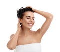 Beautiful young woman washing hair Royalty Free Stock Photo