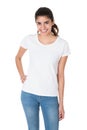 Beautiful Young Woman Wearing Blank White Tshirt Royalty Free Stock Photo