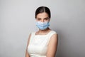 Beautiful young woman wearing face mask, COVID 19 virus and air pollution protection