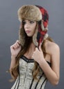 Beautiful Young Woman wearing Fur Hat Royalty Free Stock Photo